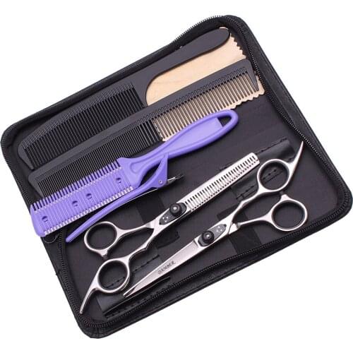 5.5 6 Professional Hairdressing Scissors Hair Thinning Barber Scissors 440C Hair Cutting Scissors Suit Set Salon Shears 1003-K-A