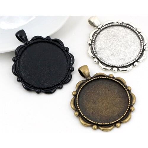5pcs 30mm Inner Size Black and Antique Silver Plated and Bronze plated Classic Style Cabochon Base Setting Charms Pendant