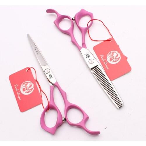 6'' 17.5cm Elastic Pink Handle JP Professional Human Hair Scissors Hairdressing Scissor Cutting Shears Thinning Scissors Z1024