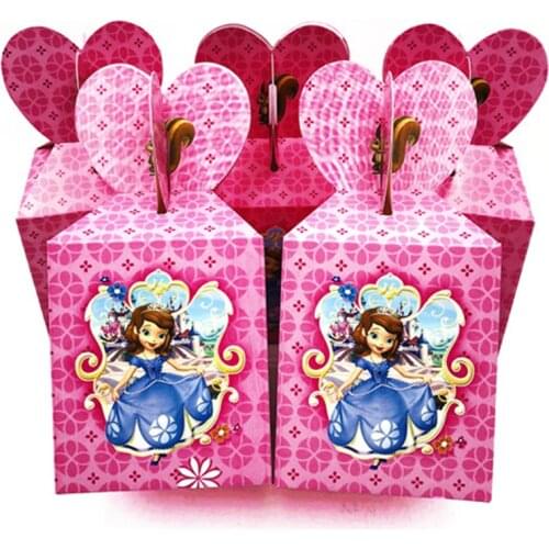 6pcs/lot Sofia Princess Party Supplies Candy Box Birthday Theme Party Loading Gift Loot Box Decoration Happy Kids Party Favor