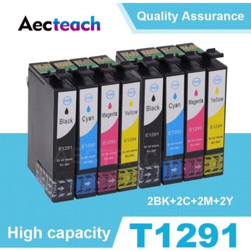 Aecteach 2 Sets 12XL Compatible Ink Cartridge For EPSON T1291 T1292 T1293 T1294 Office B42WD BX305F BX305FW 320FW BX525W Printer