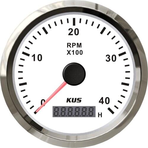 KUS High quality 85mm 3-3/8" white stainless steel bezel tachometer 0-4000RPM
