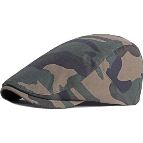 Spring and Summer New Mens Beret Camouflage Print Casual Forward Cap British Retro Adjustable Womens Cap Gorra