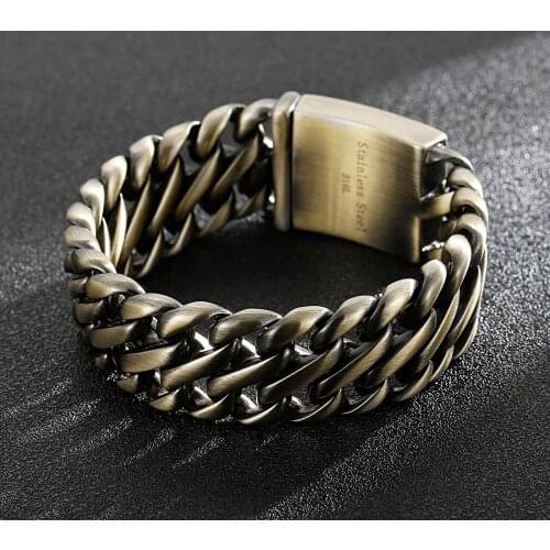 HAOLYNJOY Vintage 23mm Wide Bracelet Bronze Mens Stainless Steel Charm Bracelet Jewelry Accessories