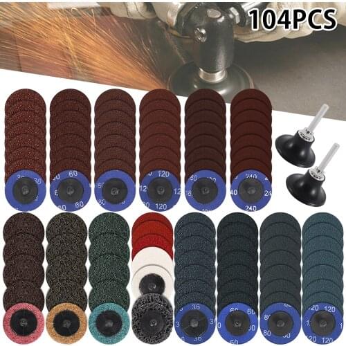 104pcs 2 Inch Sanding Discs Roll Lock Surface Sanding Discs Pad Polishing Sandpaper R-Type Quick Change Disc for Rotary Tools