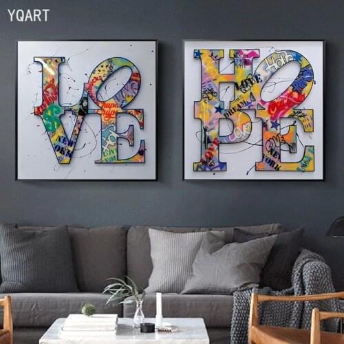 Modern Graffiti Art Hope and LOVE Canvas Paintings Inspirational Poster and Print Wall Art Pictures for Living Room Decor Cuadro