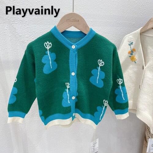 2021 Korean Style New Autumn Boys Girls Sweater Green Open Stitch Cartoon Long Sleeves Knitting Cardigan Kid Clothes E2176