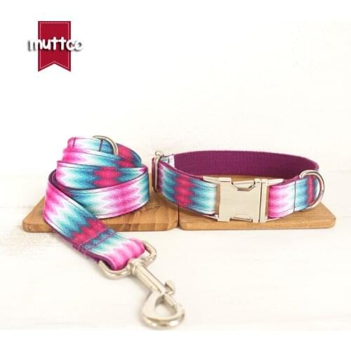 MUTTCO retailing special self-designed dog accessories THE PURPLE PEACOCK colorful dog collars and leashes set 5 sizes UDC009