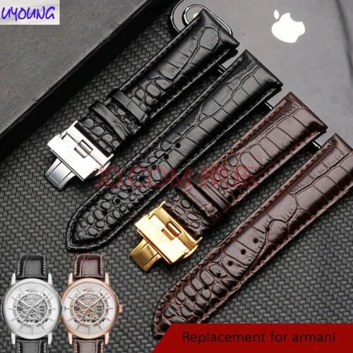 Fit for Ar-ma-ni leather strap Male AR2411 2433 2447 original style butterfly buckle accessories Leather watch chain 20 22mm