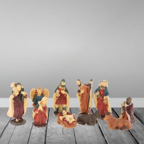 10 Pieces Nativity Scene Set Statue Jesus Advent Miniatures Sculpture Desktop Decor Church Catholic Gift
