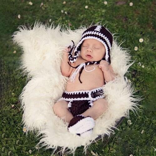 Newborn Souvenir Photo Baby Rugby Modeling Soft Knitting Three Piece Set Infant 100 Days Baby Photography Clothing Accessories