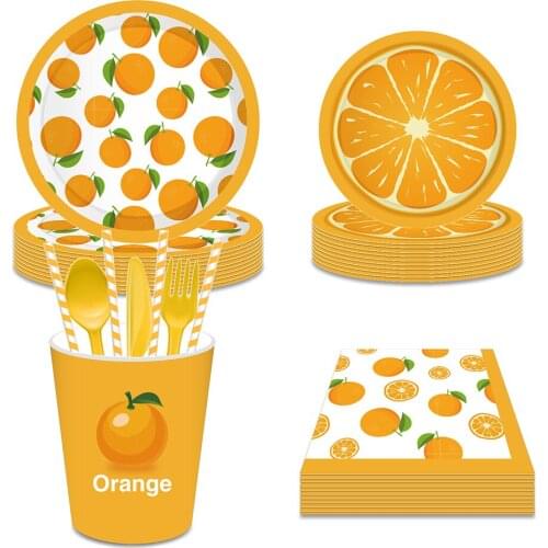 Fresh Fruit Orange Juice Lemon Happy Birthday Party Disposable Tableware Sets Paper Plate Summer Hawaii Lemon Party Decorations