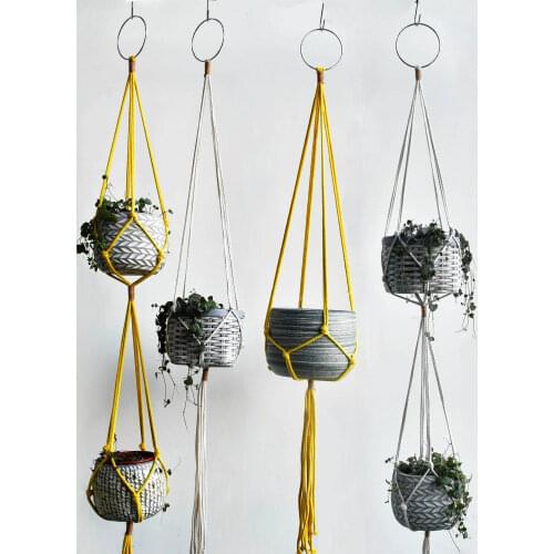New arrival minimalist style handmade macrame plant hanger plant holder pot hanging simple minimalist plant holder yellow beige