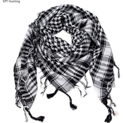 Hunting Arab Keffiyeh Men Winter Military Tactical Windproof Scarf Black and White 100% Cotton Muslim Hijab Shemagh Square Scarf