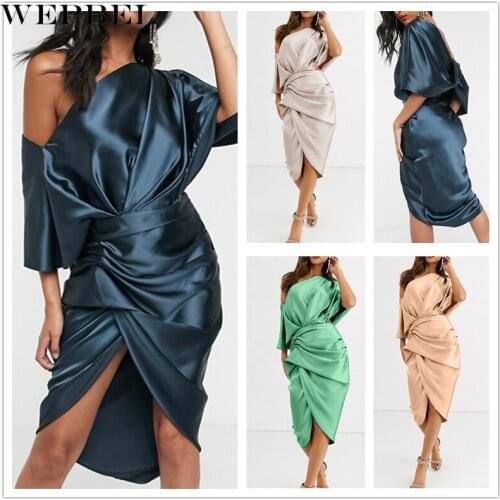 WEPBEL Women Sexy Party Evening Dress Ladies Elegant Short Sleeve Off Shoulder Ruched Pencil Bodycon Dress Prom Gown