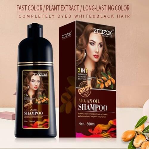 Dropshipping MOKERU 500ml Natural Organic Long Lasting Fast Permanent Hair Dye Shampoo For Women Gray Hair Coloring Treatment