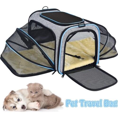 Expandable Pet Carrier Airline Approved Foldable Soft-Sided Dog Carriers Travel Bag Two Side Expasion Easy Carry on Luggage