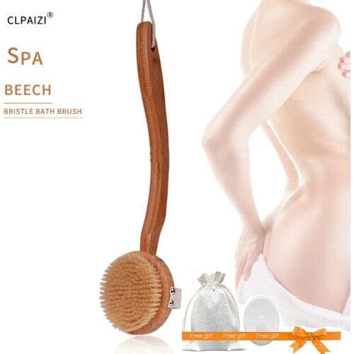 CLPAIZI Shower Brush Bath & Dry Skin Body Brushing with Long Bamboo Detachable Hand & Soft Boar Bristle for Back Scrubber-by D40