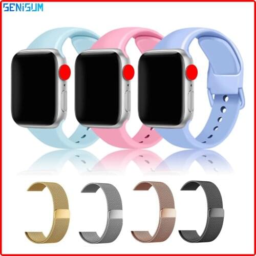 Wholesale Original Silicone Strap For Apple Watch 38mm 40mm 42mm 44mm Rubber Milan metal Belt Bracelet iWatch Series SE 6 5 4