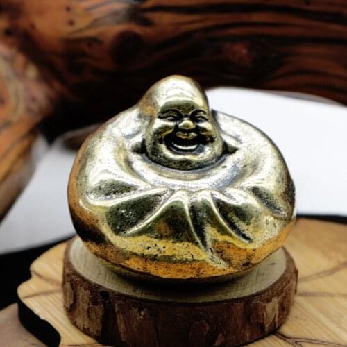 Antique Solid Brass Maitreya Buddha Figurines Retro Copper Animal Tea Pet Desktop Ornament Decor Crafts Keychain Pendants