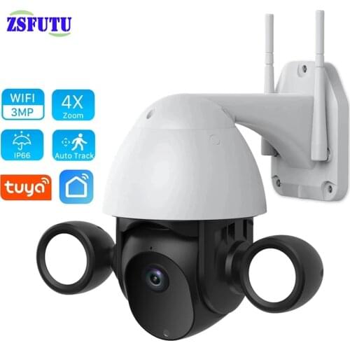 HD 3MP Smart Tuya Auto Human Tracking Outdoor IP66 Waterproof 360 Cloud Night Vision Security CCTV Floodlight IP PTZ Wifi Camera
