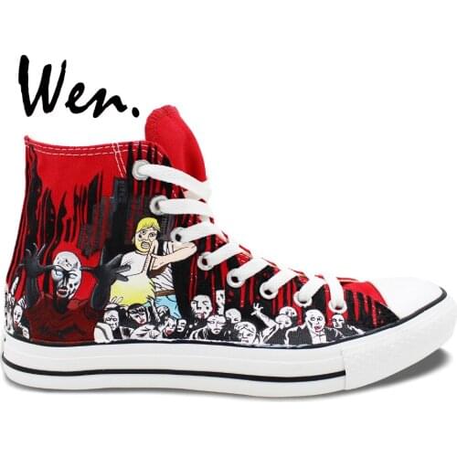 Wen Design Custom Red Hand Painted Shoes Walking Dead High Top Men Womens Canvas Sneakers for Christmas Gifts