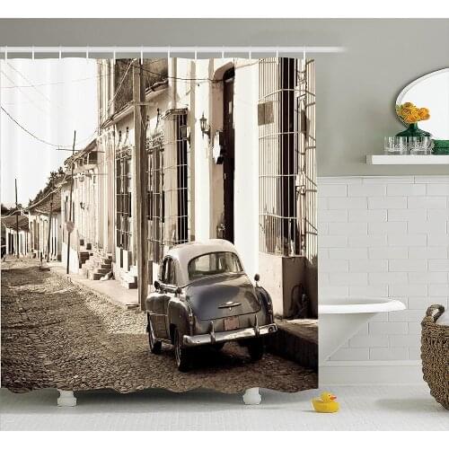 Old Car Shower Curtain an Old American Car in The Colonial Streets of Trinidad in Cuba Historical Bathroom Curtains Home Decor