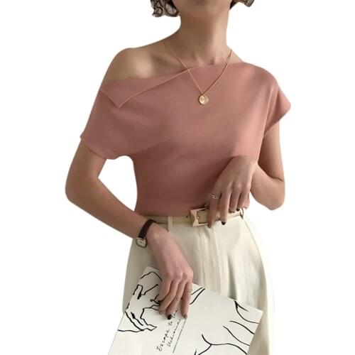 Women Short Sleeve Asymmetrical T-shirts Summer Sexy Slim Shirt Fashion Tops