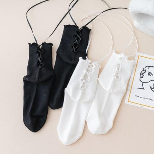 Womens Lolita Short Cotton Socks With Ruffles Jk Uniform Black White Color Harajuku Korean Style Bandage Funny Socks For Girls