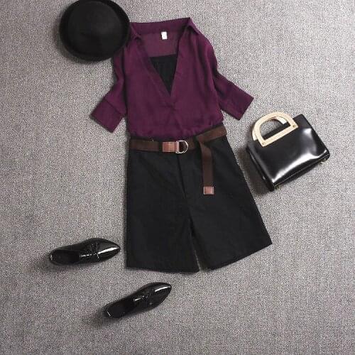 Summer Women 3 piece set Shorts suits chiffon blouse shirt women tops + High Waist shorts set