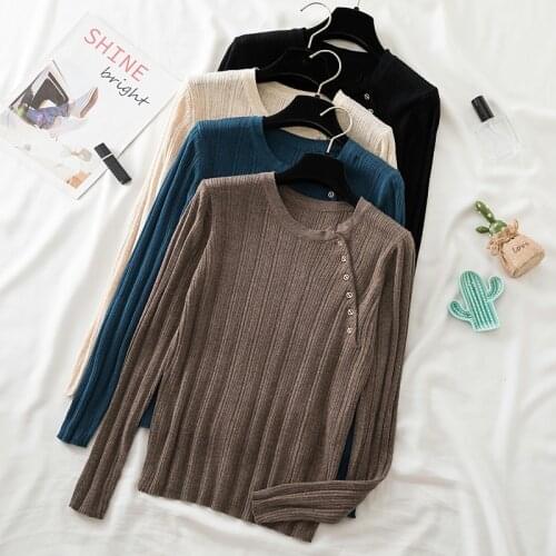 2021 autumn winter women Wool sweater pullovers long sleeve button Turtleneck y2k Sweater Female Slim knit soft jumper tops