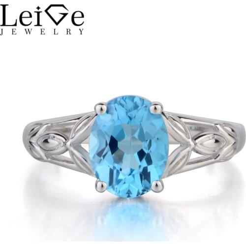 Leige Jewelry Swiss Blue Topaz Ring Oval Cut Ring Gemstone November Birthstone Engagement Ring Solid 925 Sterling Silver Ring