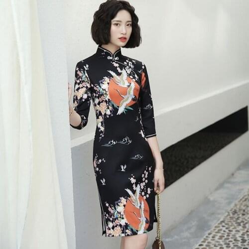 Print Flower Dress For Lady Mandarin Collar Evening Party Dress Sexy Summer New Cheongsam Half Sleeve Split Qipao Large Size 3XL