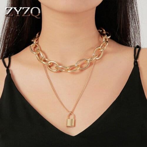 ZYZQ New Trendy Punk Hyperbole Necklace For Women Fashion Double Layered Accessories With Locker Shaped Pendant Wholesale Lots