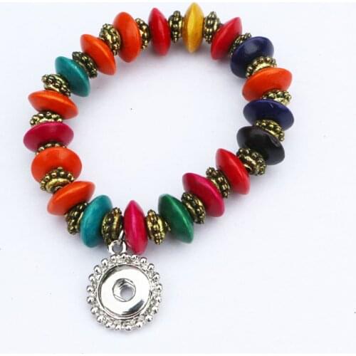1PC Metal Snap Bracelet&Bangles Colorful Wooden Beads Bracelets With 12mm Metal Snap Charm Bracelets DIY Metal Snap Jewelry