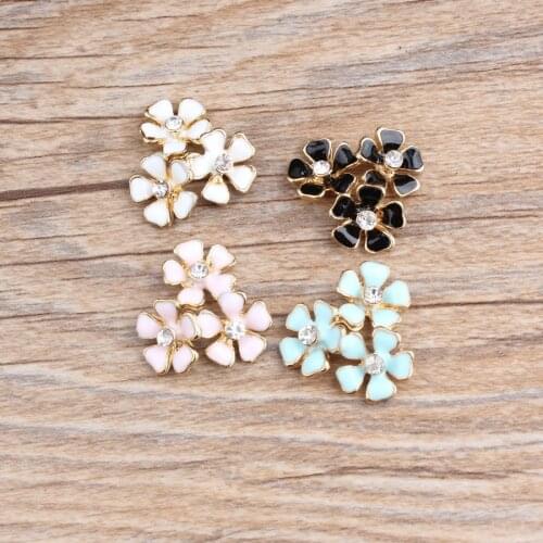 20mm Rhinestone Gold Color Enamel Charm Flower Shape Crystal Oil Drop Flower Jewelry Charms For DIY Necklace Bracelet Making