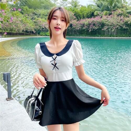 2021 Korean Sexy Solid Patchwork One Piece Swimsuit Women High Leg Cut Swimwear Push Up Bathing Suit Monokini Swimskirt