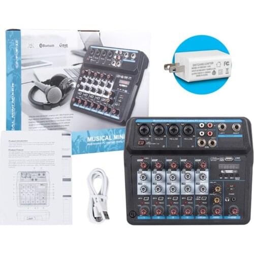 6Channel Mixer with USB Bluetooth 48V Phantom Power Sound Mixing Console