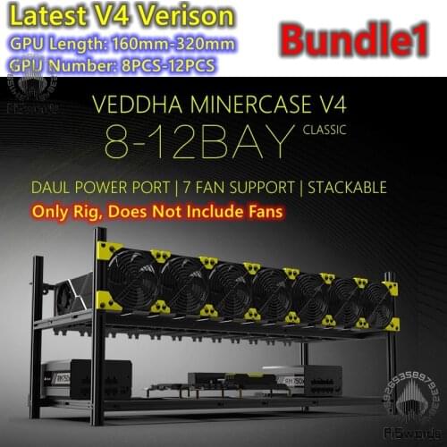 8 GPU VEDDHA V4C V3D Aluminum Stackable Open Air Bitcoin Ethereum Miner Mining Rig Rack Case Computer Tower ETH Miner Frame Rig