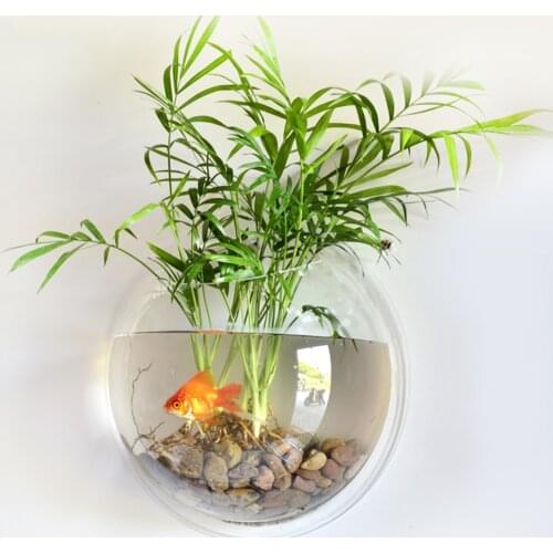 Acrylic Wall Mount Hanging Fish Bowl Aquarium Acrylic Tank Beta Goldfish Hanger Plant Transparent Fish Tank Wall Sticker Decor