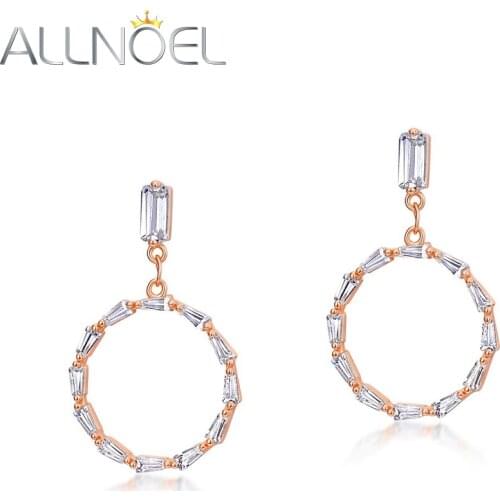 ALLNOEL Brass Earrings For Women Round Zircon Copper Hip Hop Earrings 2021 Trend Wedding Classic Fashion Fine Jewelry New Gift