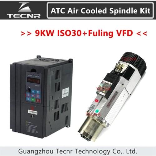 9KW ATC Automatic Tool Change spindle Kit 220V 380V air cooled spindle motor ISO30 24000RPM and Fuling inverter VFD TECNR