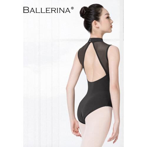 Ballerina Ballet Leotards For Women Dance Costume Sexy Aerialist Mesh Turtleneck Sleeveless Gymnastics 5686
