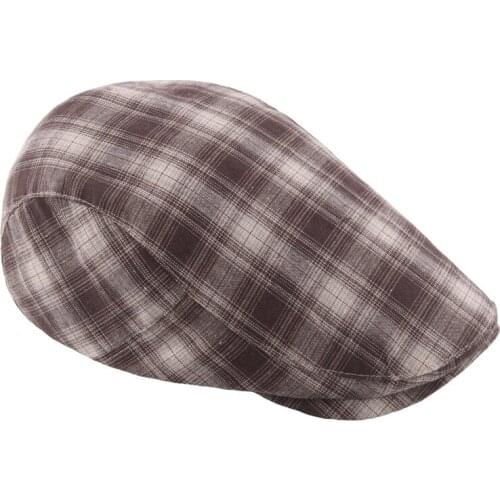 Spring And Summer Classic Plaid after Metal Buckle Regulation Forward Cap Short Brimmed Breathable Cotton Beret Casual Newsboy C