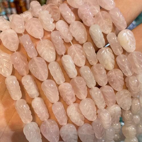 15pcs Natural Stone Leaf-shaped Rose Quartz Beads 10x14x6mm Loose Spacer Beads DIY Jewelry Making Bracelet Necklace Accessories