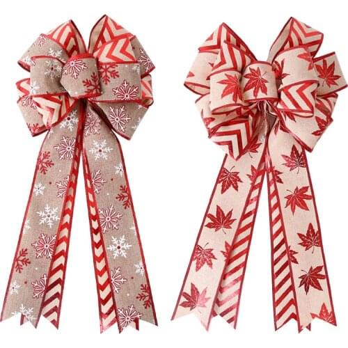 DIY Christmas Bow Multiple Ears Large Striped Maple Snowflake Bows For Crafts Wedding Car Knot Christmas Party Bow Ball