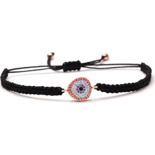 Purple Blue Black Zircon Crystal Copper Oval Evil Eye Lucky Charm Braided Bracelet 2019 New Fashion High Quality CZ Stone Red String Jewelry