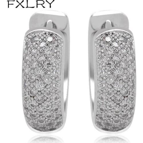 FXLRY New White Color + AAA Cubicn Hoop Earrings Micro Pave Luxury Earring For Women Shining Clear Stone Fashion Jewelry