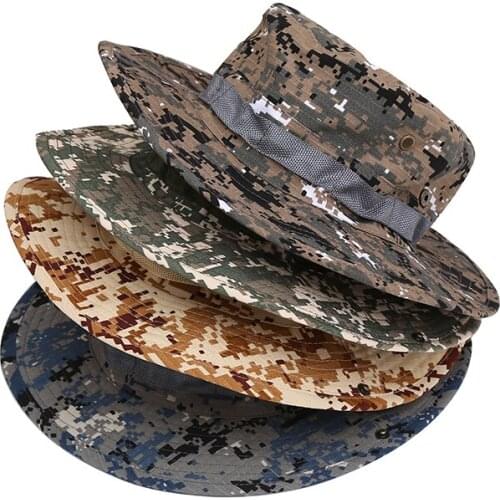 Outdoor Sunhat Hunting Fishing Cap Outdoor Wide Brim Sun Cap Mesh Breathable Camouflage Leaves Hat Man Sun Cap