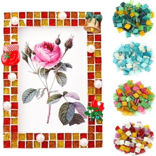 500Pcs 1x1cm Ceramic Mix-color Square Glitter DIY Craft Mosaic Tiles Home Wall Decor